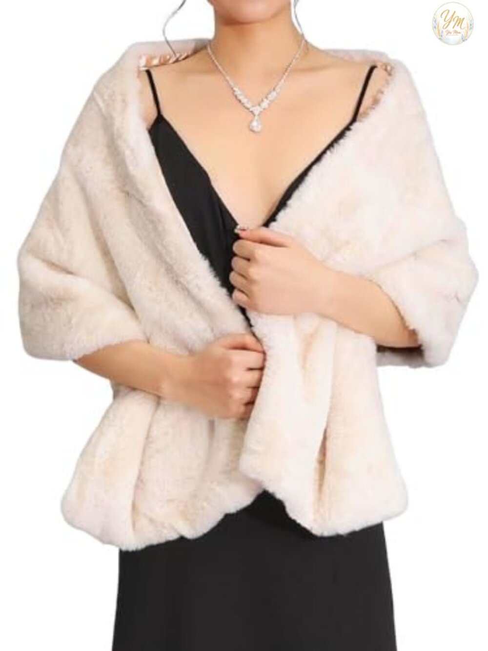 Faux Fur Wedding Shawl Wrap with Rhinestone Brooch